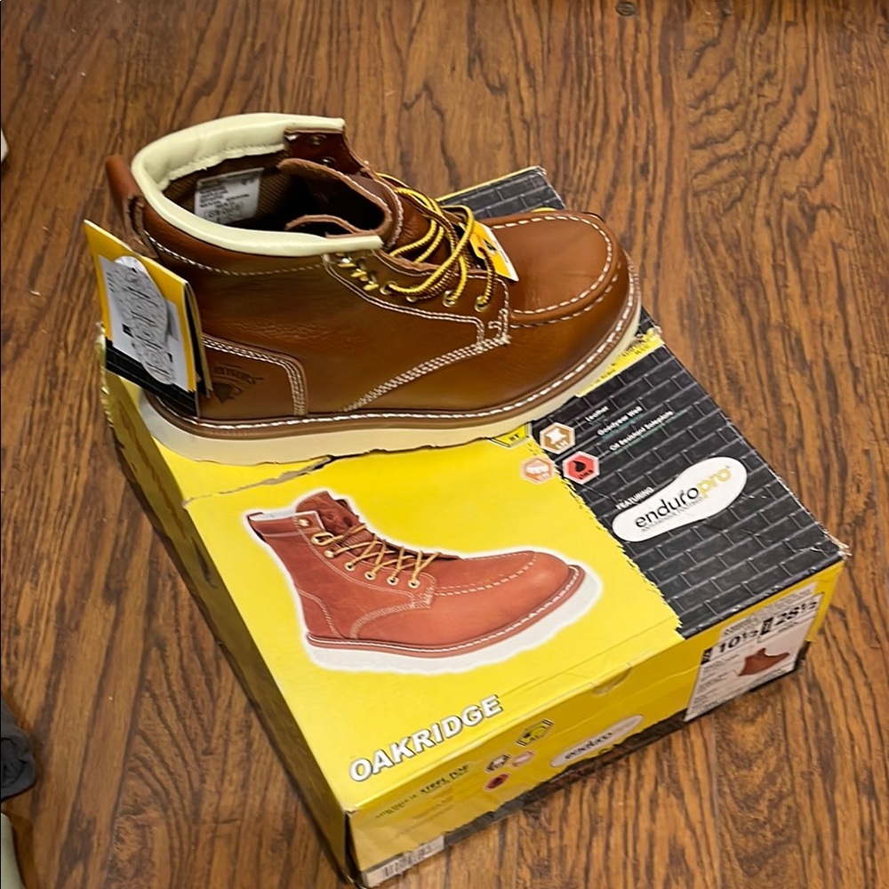Brown and Cream Ankle-High Work Boots with Padded Collar